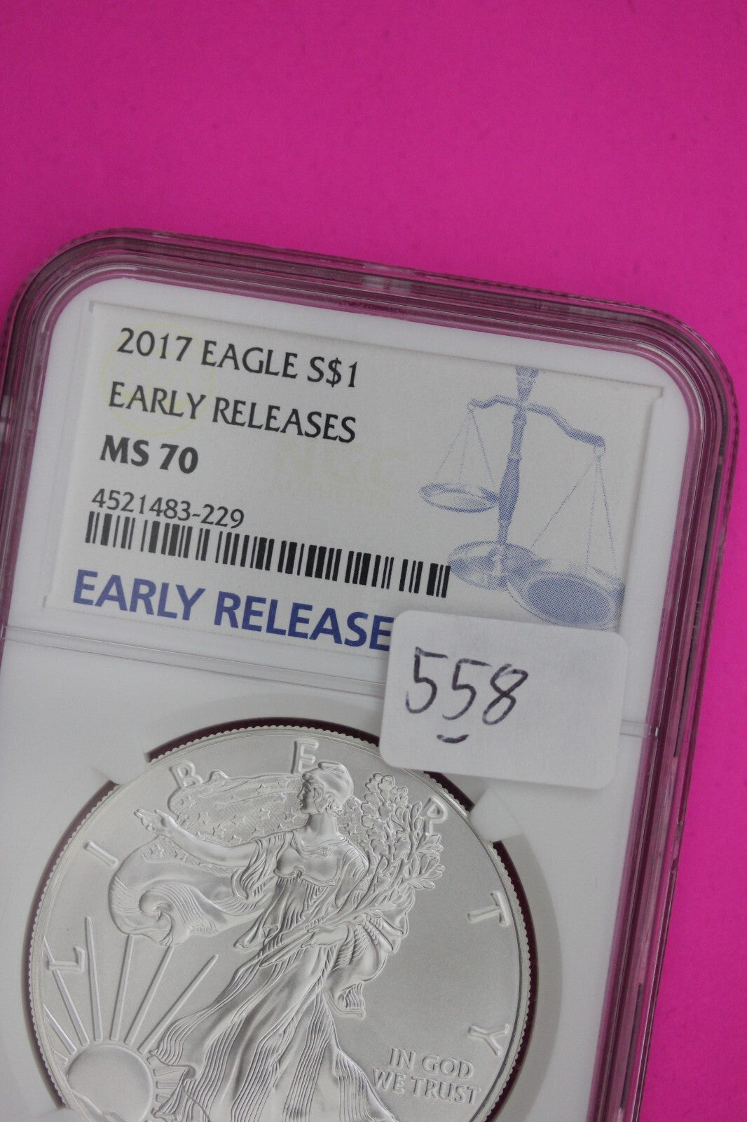 2017 MS 70 Silver Eagle Coin 1 OZ .999 NGC Certified Graded Authentic Slab 558