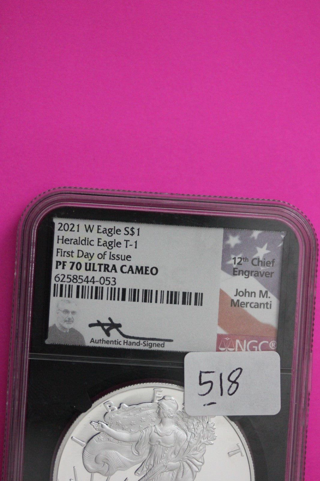 2021 W T1 PF 70 Silver Eagle NGC Mercanti Sig Certified Graded Authentic 518