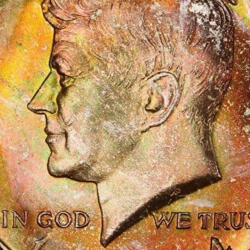 Rainbow Toned 1964 D MS 65 Kennedy Half Dollar PCGS Trueview Certified 658