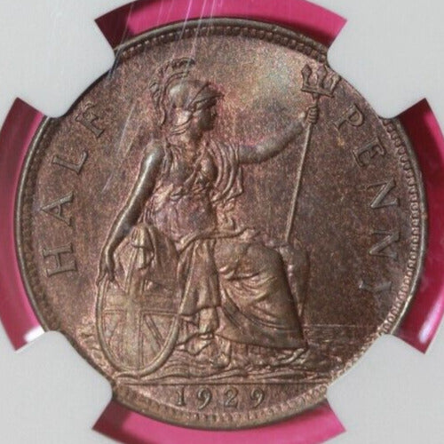 1929 MS 63 BN Great Britain 1/2 Half Penny Coin NGC Graded Certified Slab 1508