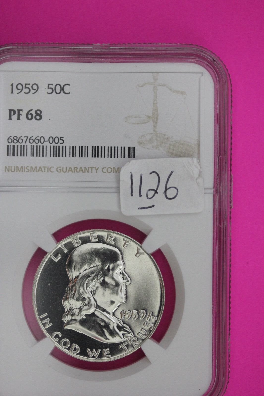 1959 PF 68 Ben Franklin Half Dollar NGC Graded Certified Authentic Slab 1126