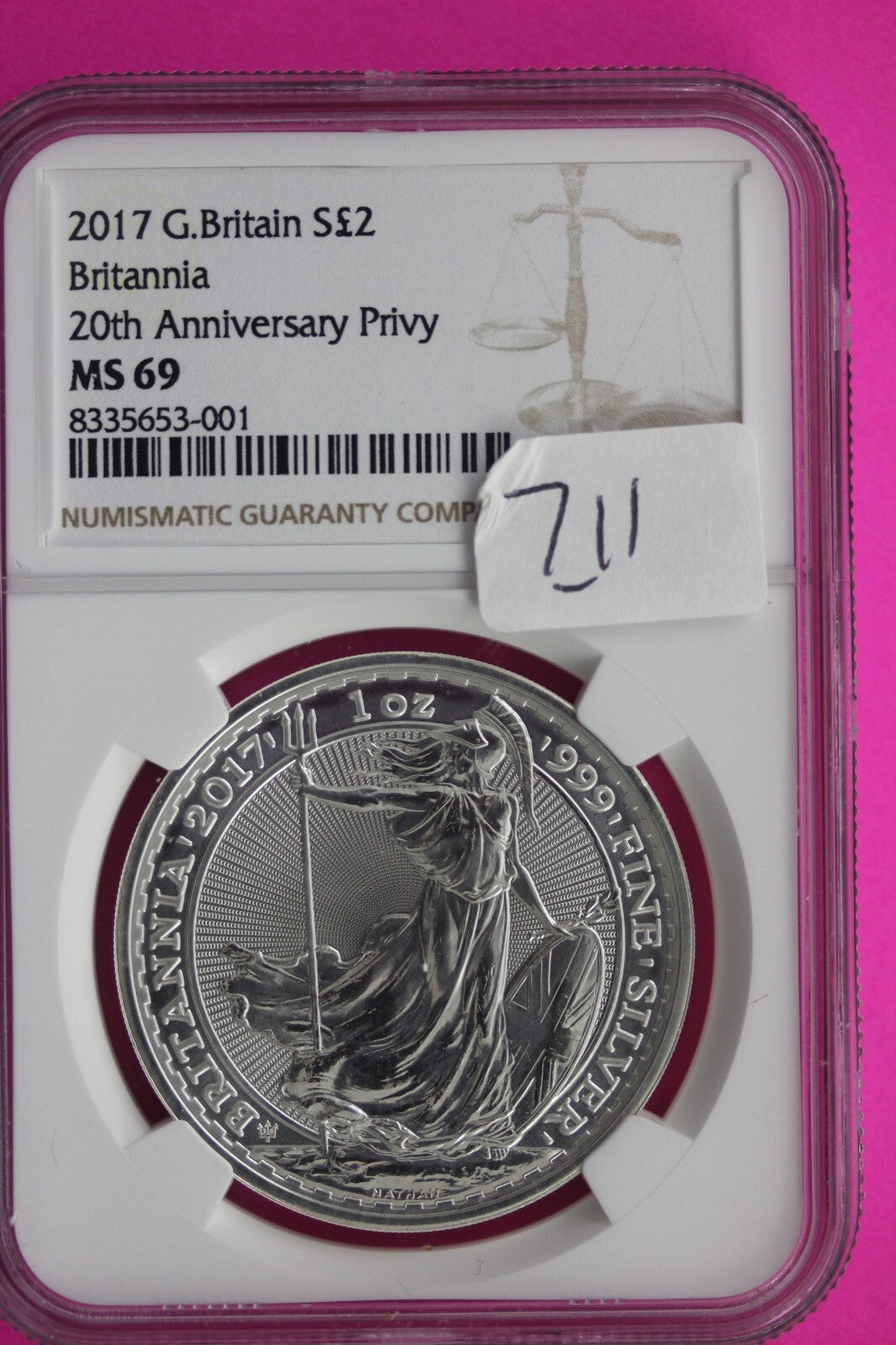 2017 MS 69 Great Britain £2 Britannia 20th Anniversary Privy NGC Graded Slab 711