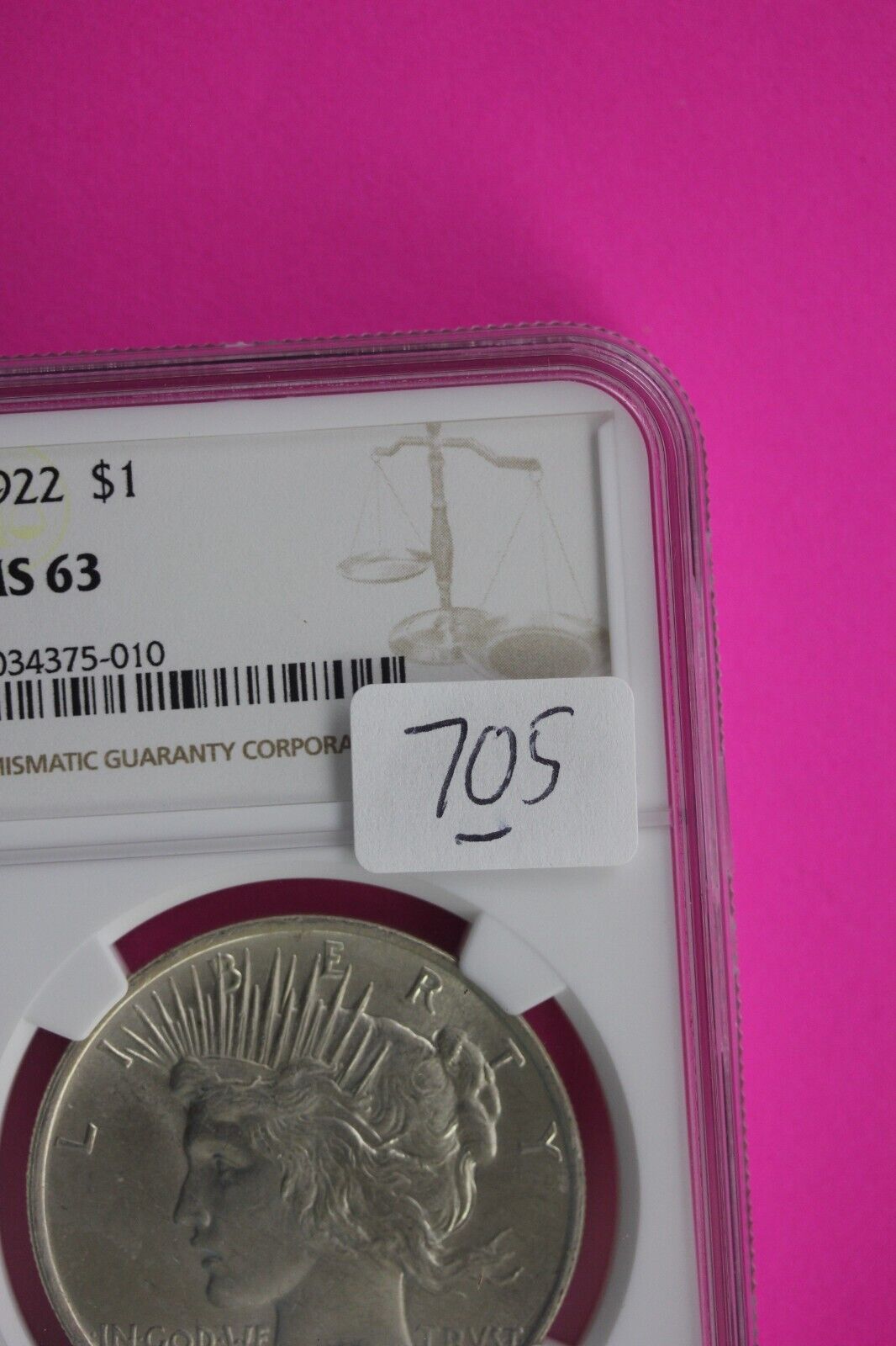 1922 P MS 63 Liberty Peace Silver Dollar NGC Certified Authentic Graded Slab 705