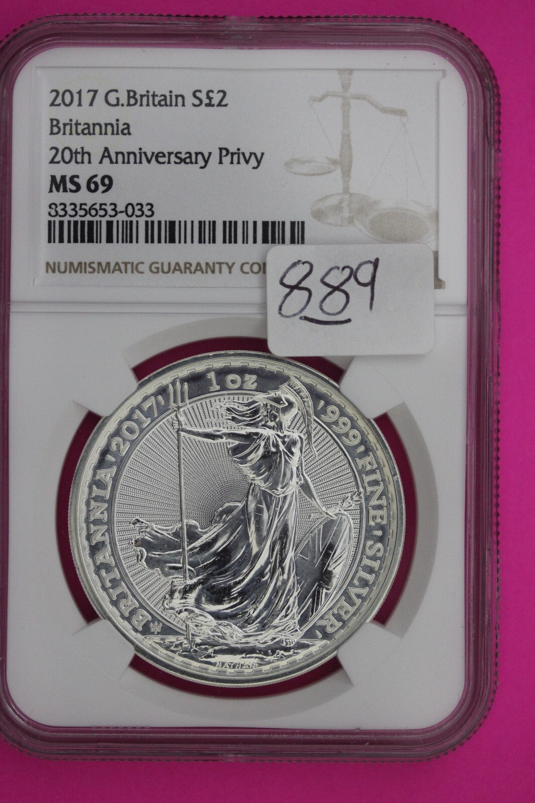 2017 MS 69 Great Britain £2 Britannia 20th Anniversary Privy NGC Graded Slab 889