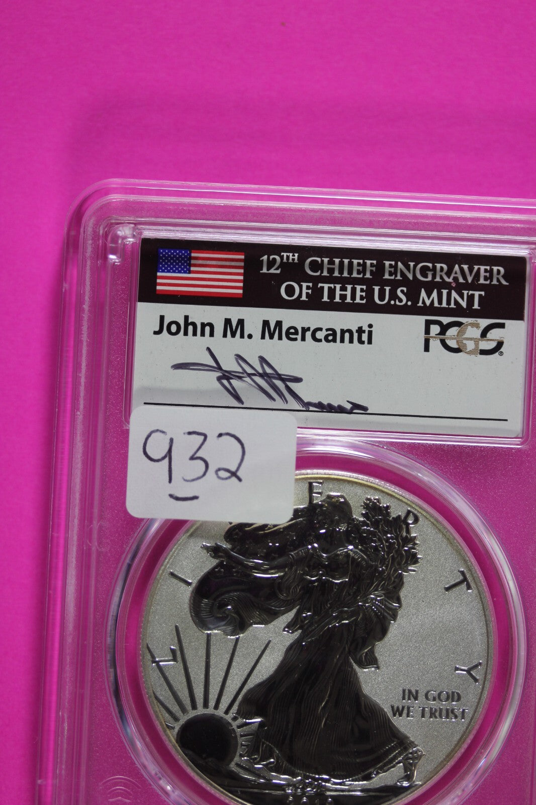 2012 S PR 69 Reverse Proof Silver Eagle John Mercanti Signature PCGS Slab 932