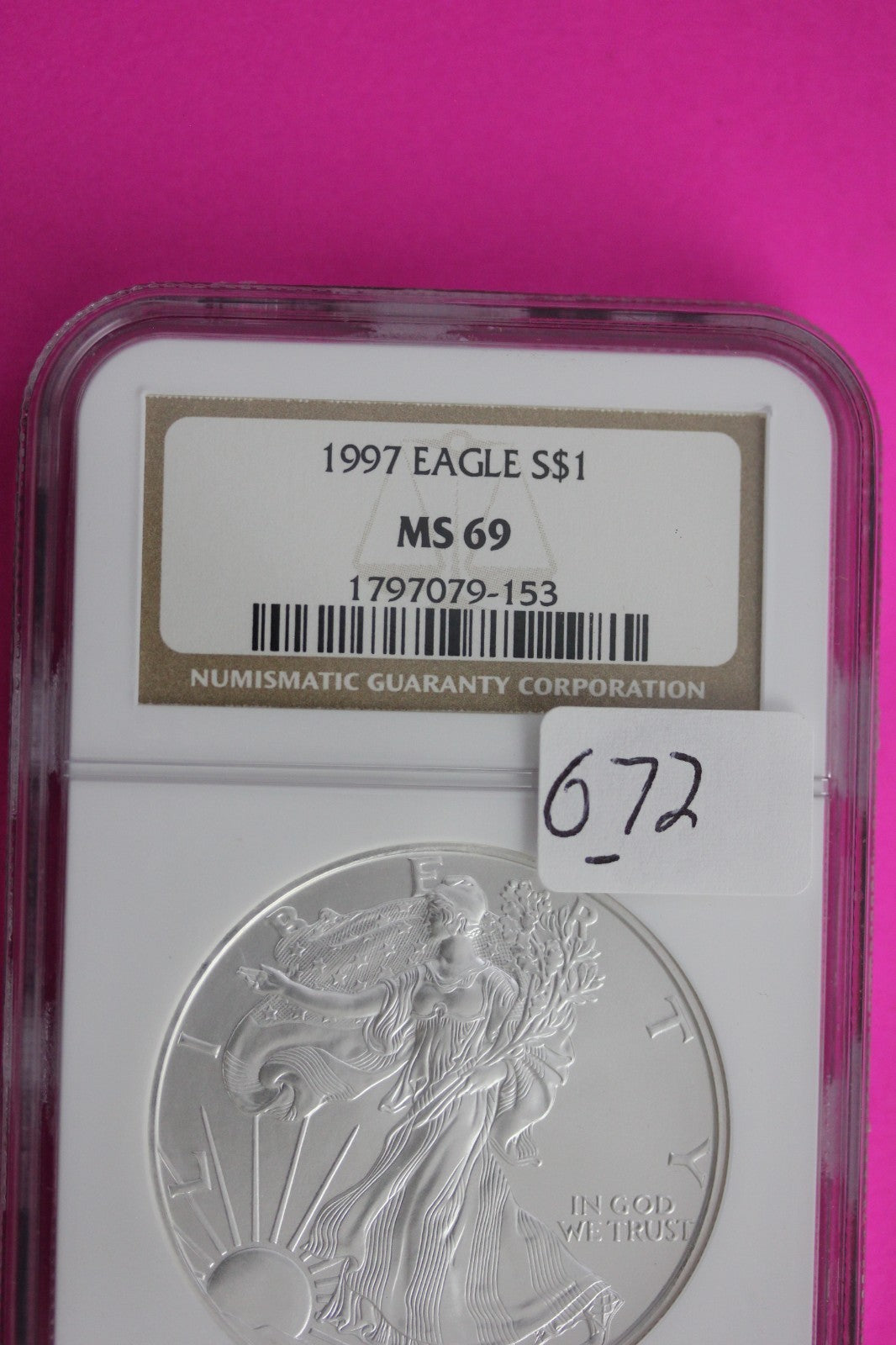 1997 MS 69 Silver Eagle 1 OZ .999 Silver NGC Certified Authentic Graded 672
