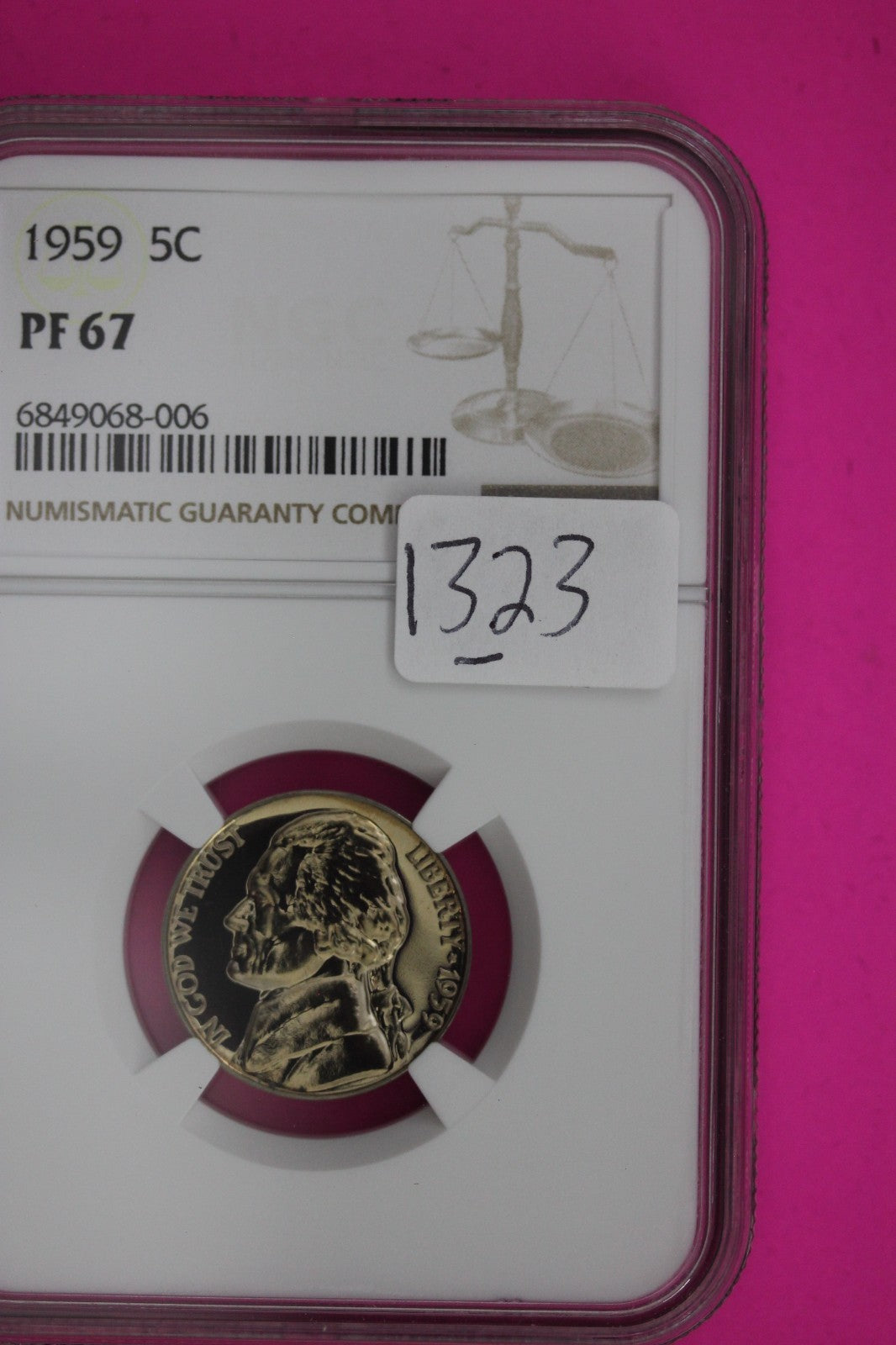 1959 PF 67 Thomas Jefferson Nickel NGC Certified Graded Authentic Slab 1323