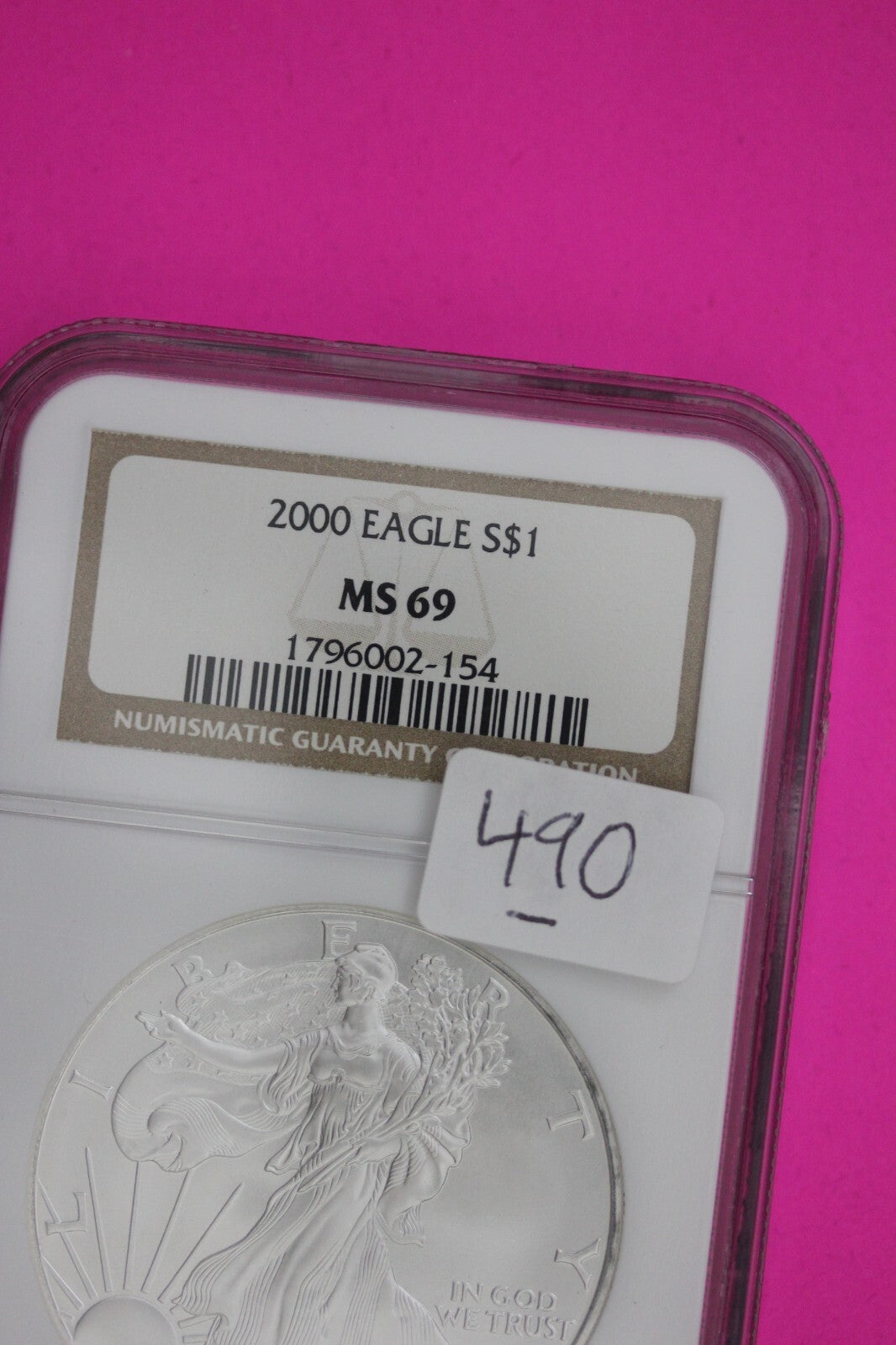 2000 MS 69 Silver Eagle Coin 1 OZ .999 NGC Graded Certified Authentic Slab 490