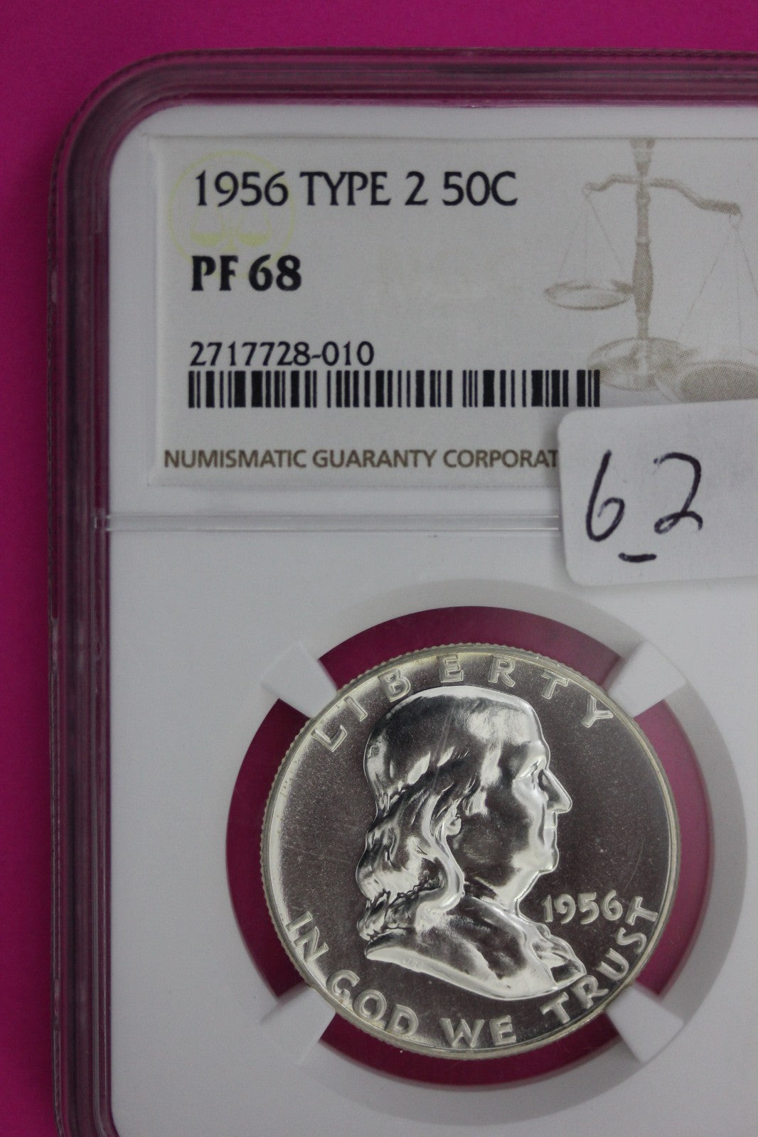 1956 PF 68 Type 2 Ben Franklin Half Dollar NGC Graded Certified Authentic 62