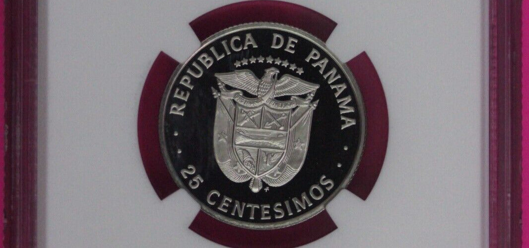 1976 Panama PF 69 Ultra Cameo Proof 25 Centesimos NGC Graded Certified Slab 1029