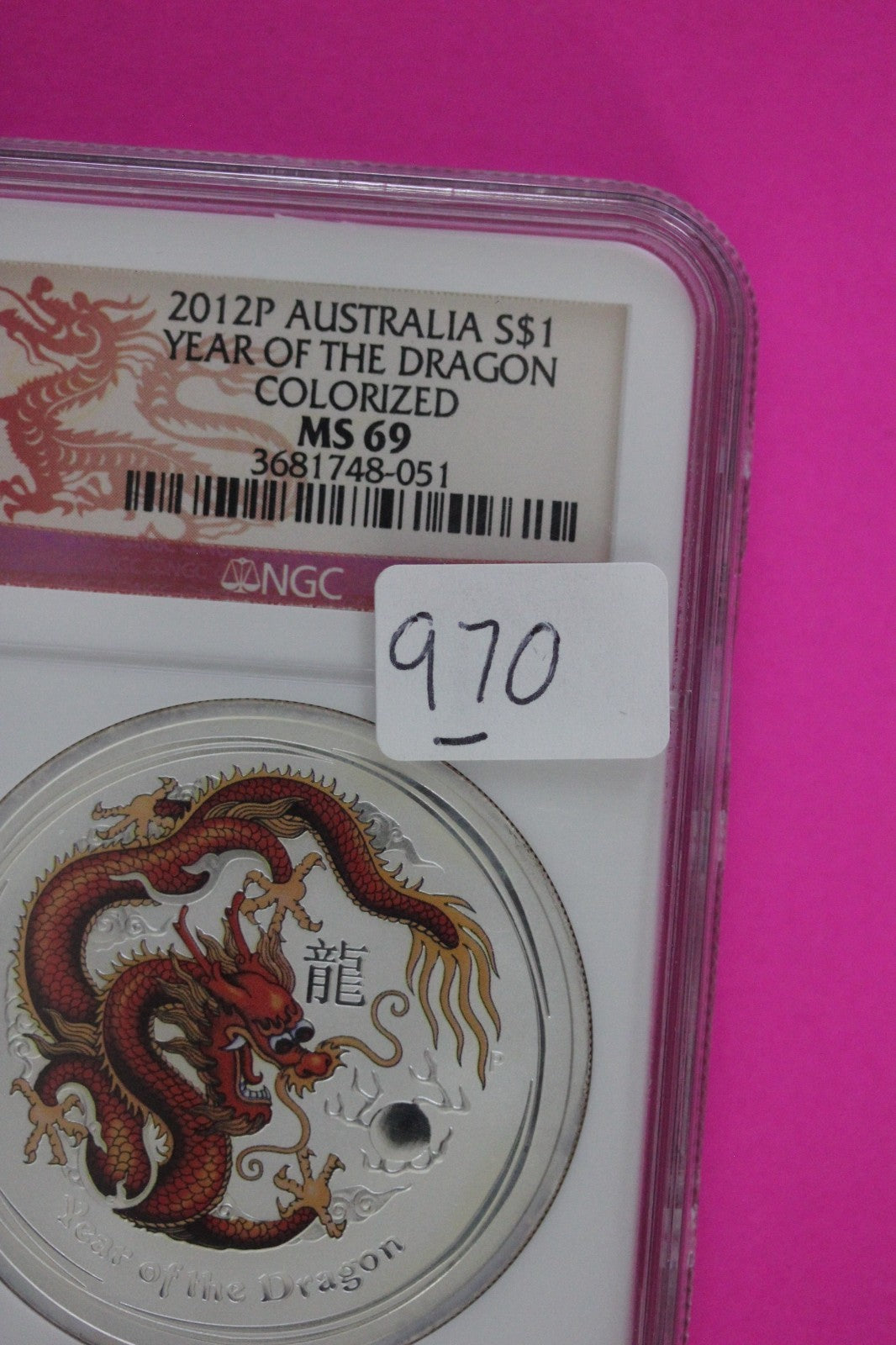 2012 P MS 69 Colorized Australia Year Of The Dragon $1 Silver Coin NGC Slab 970