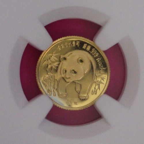 1986 Unc Details Bent 1986 Gold China Panda 1/10 Ounce .999 Fine NGC Slab 821