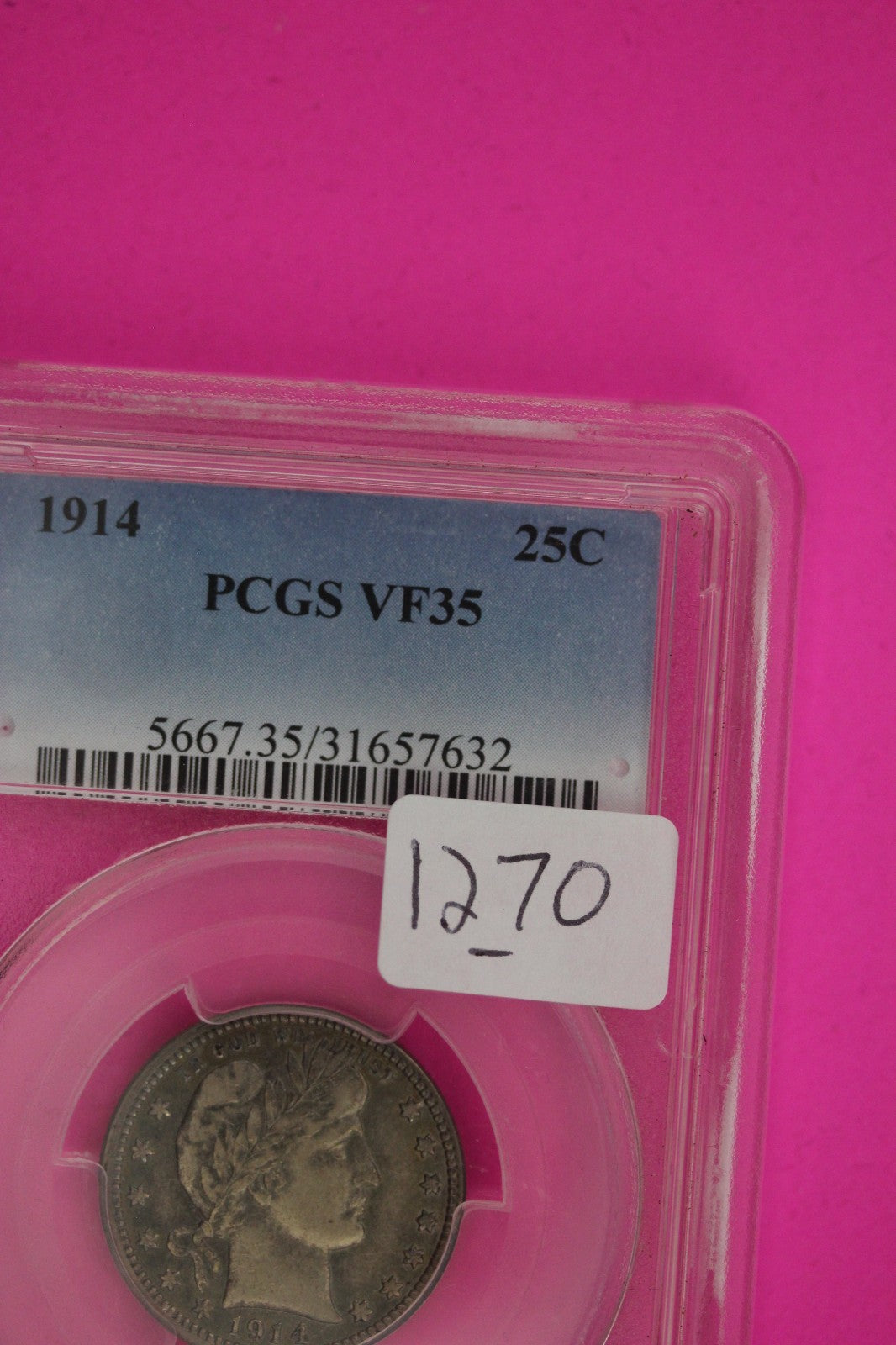 1914 P VF 35 Barber Liberty Silver Quarter PCGS Certified Authentic Genuine 1270