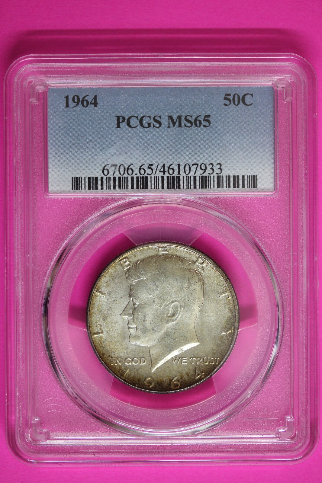 Toned Color 1964 P MS 65 John Kennedy Half Dollar PCGS Trueview Graded OCE 69