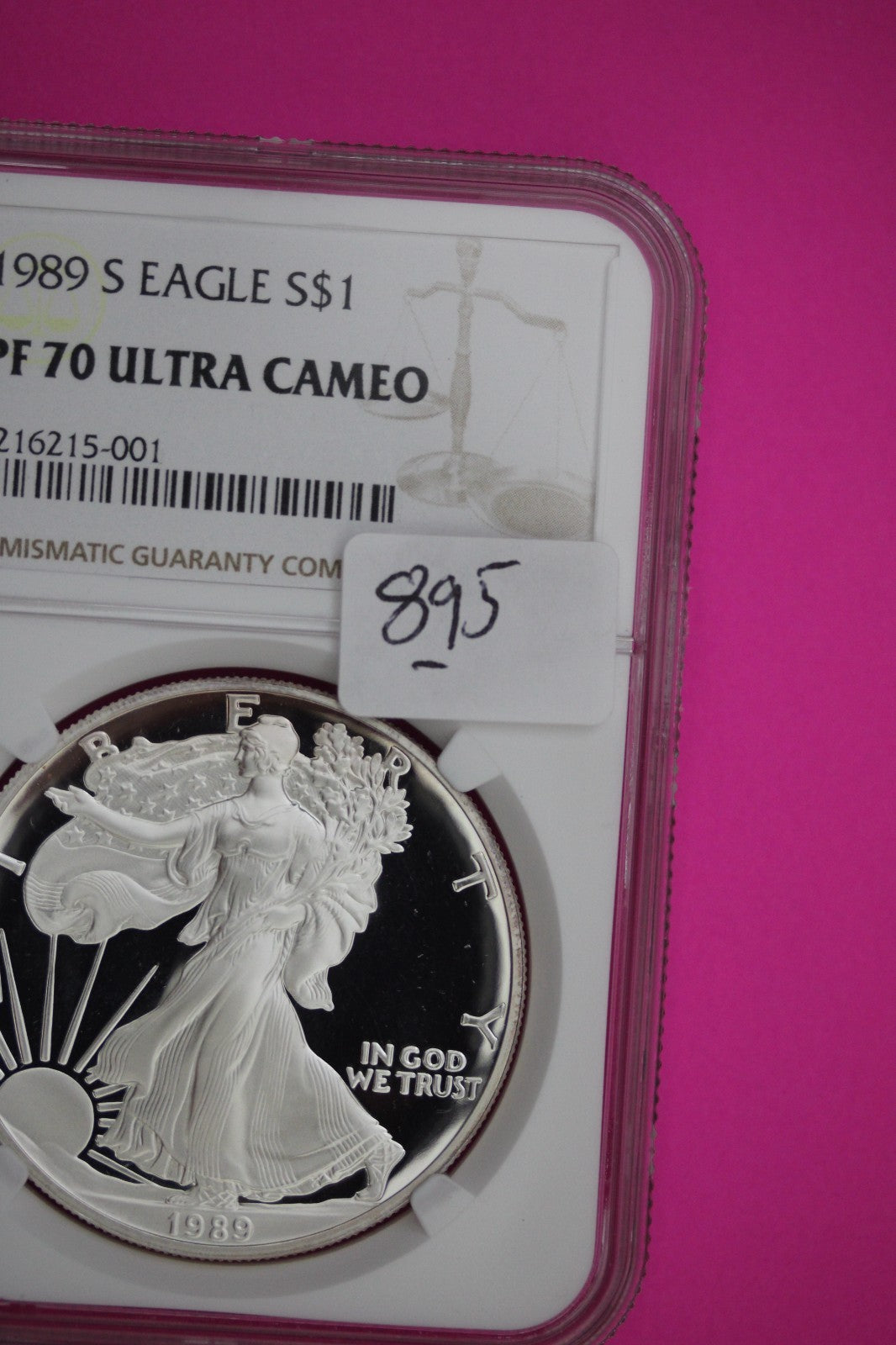 1989 S PR 70 Silver Eagle Proof Ultra Cameo 1 OZ NGC Graded Authentic Slab 895