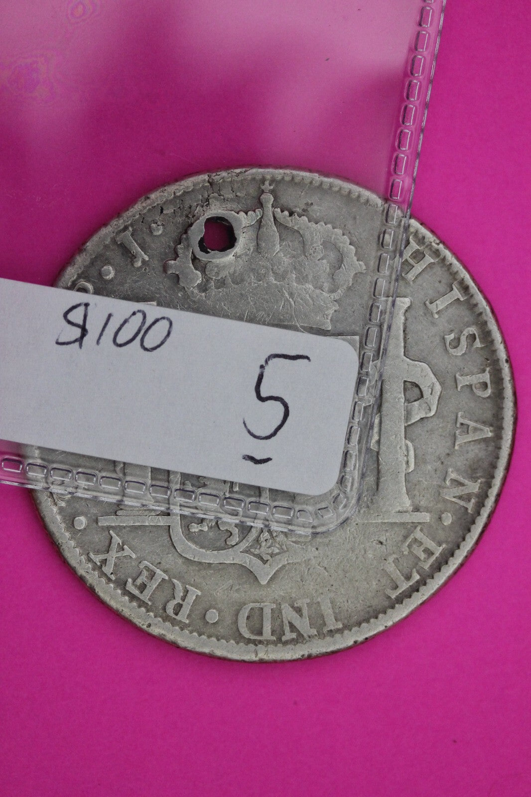 1803 Bolivia Spanish 8 Reales King Carolus IIII Silver Coin Pendant Holed 05