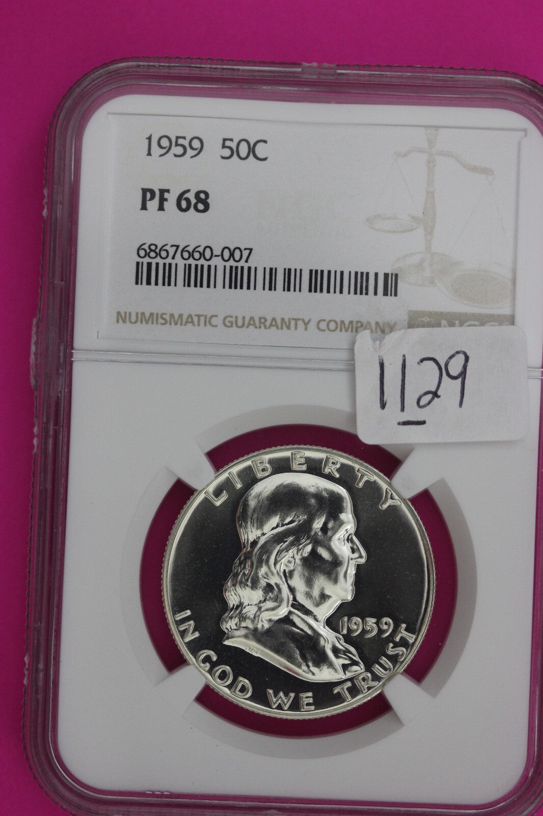 1959 PF 68 Ben Franklin Half Dollar NGC Graded Certified Authentic Slab 1129