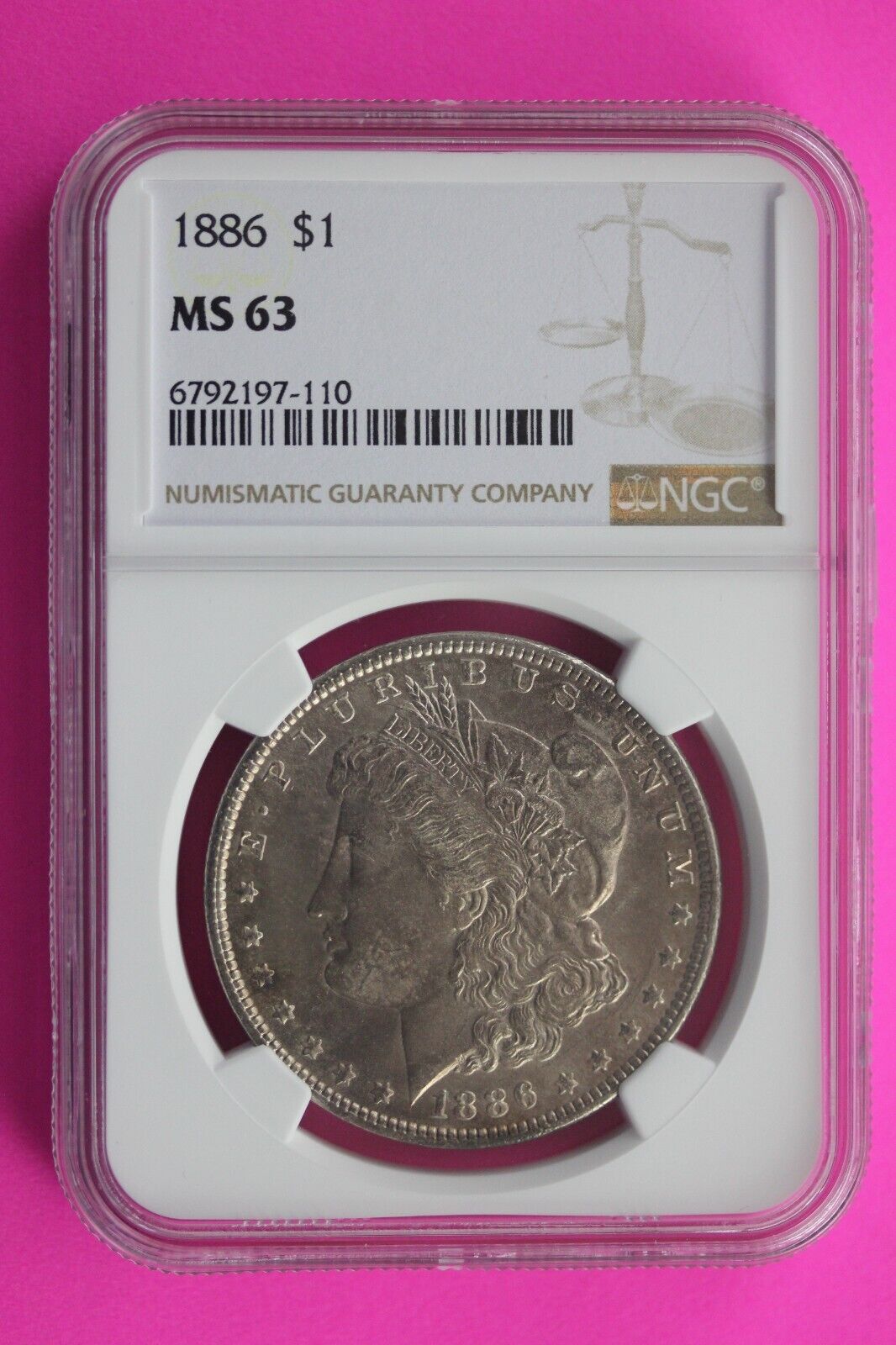 1886 P MS 63 Liberty Morgan Silver Dollar NGC Certified Slab Free Shipping 653