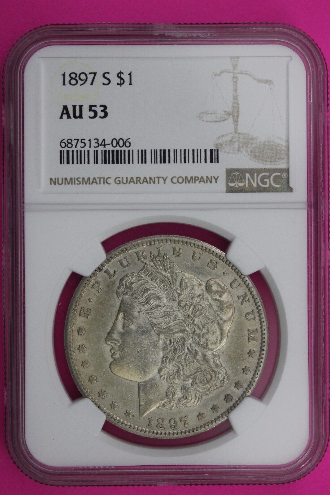 1897 S AU 53 Liberty Morgan Silver Dollar NGC Certified Graded Authentic 659