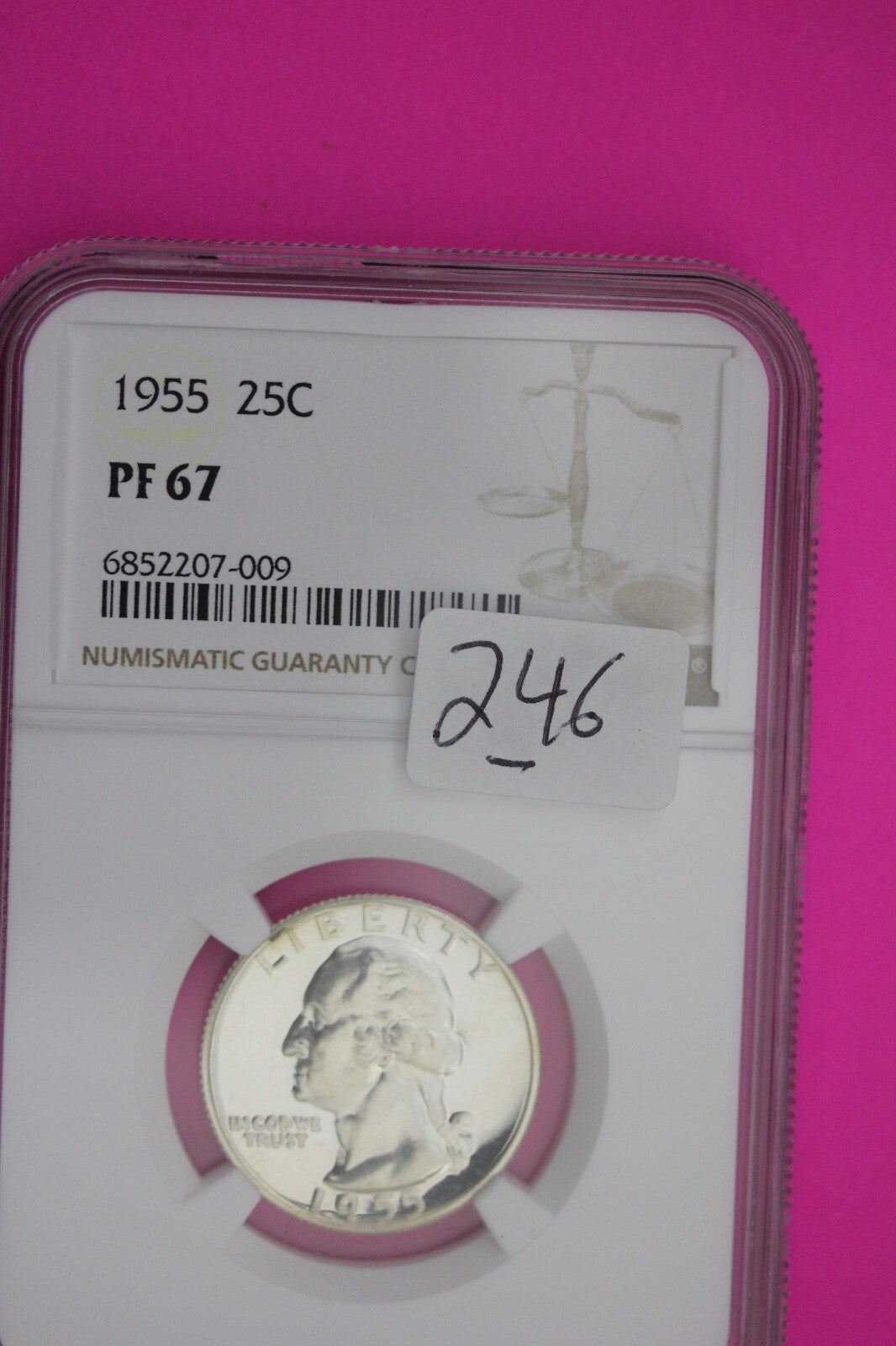 1955 PF 67 Proof Washington Silver Quarter NGC Certified Graded Authentic 246