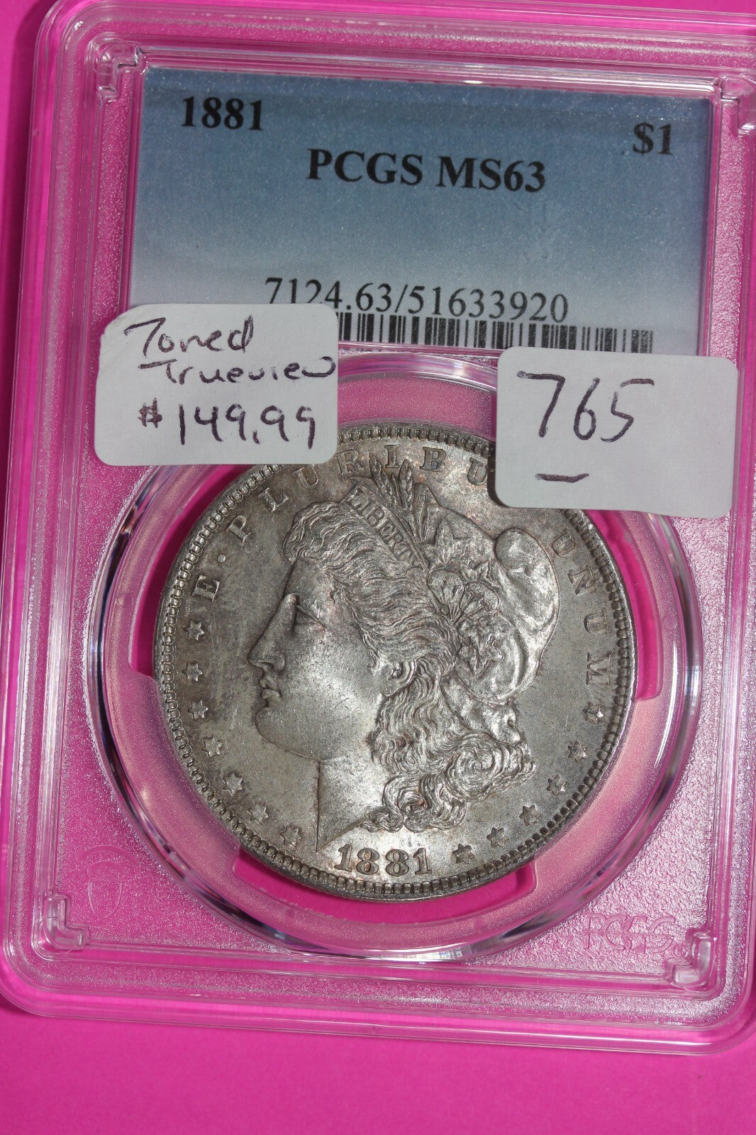 Nicely Toned 1881 P MS 63 Liberty Morgan Silver Dollar PCGS Certified Slab 765