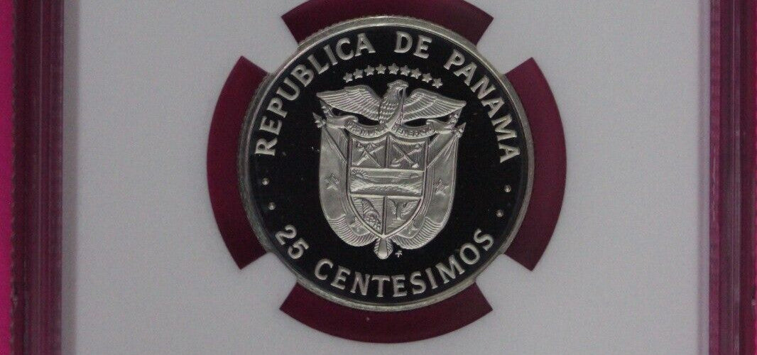 1975 Panama PF 68 Ultra Cameo Proof 25 Centesimos NGC Graded Certified Slab 1028