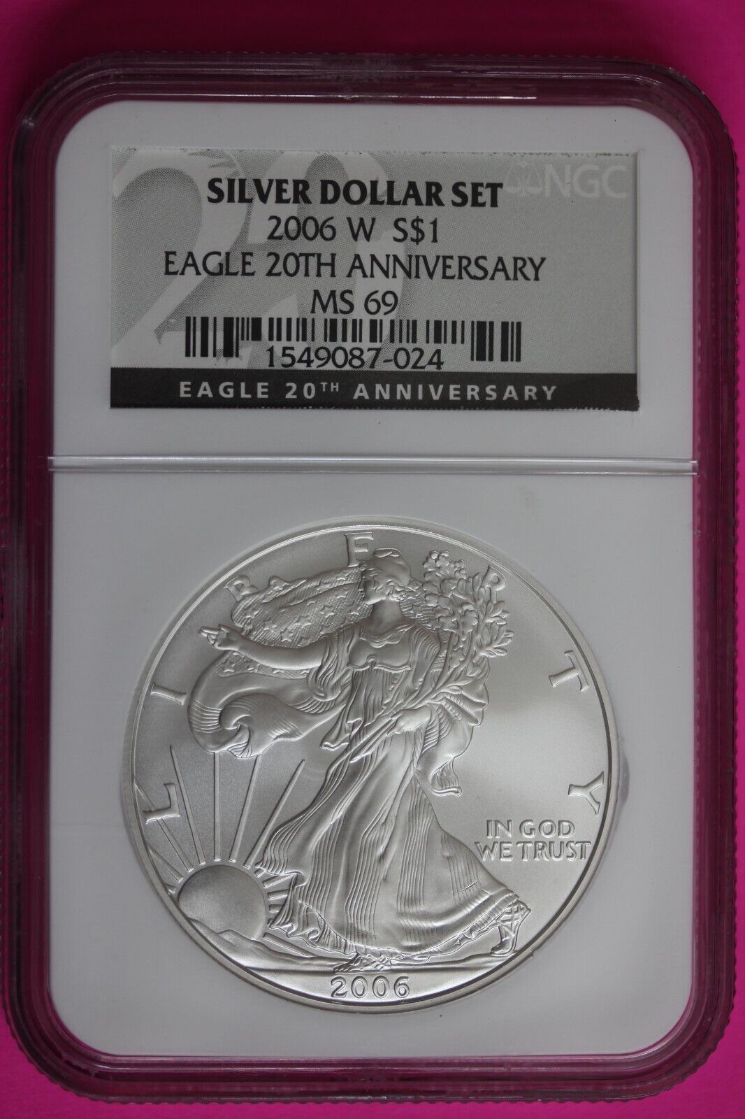 2006 W MS 69 Silver Eagle 20th Anniversary Silver Dollar Set NGC Graded Slab 490