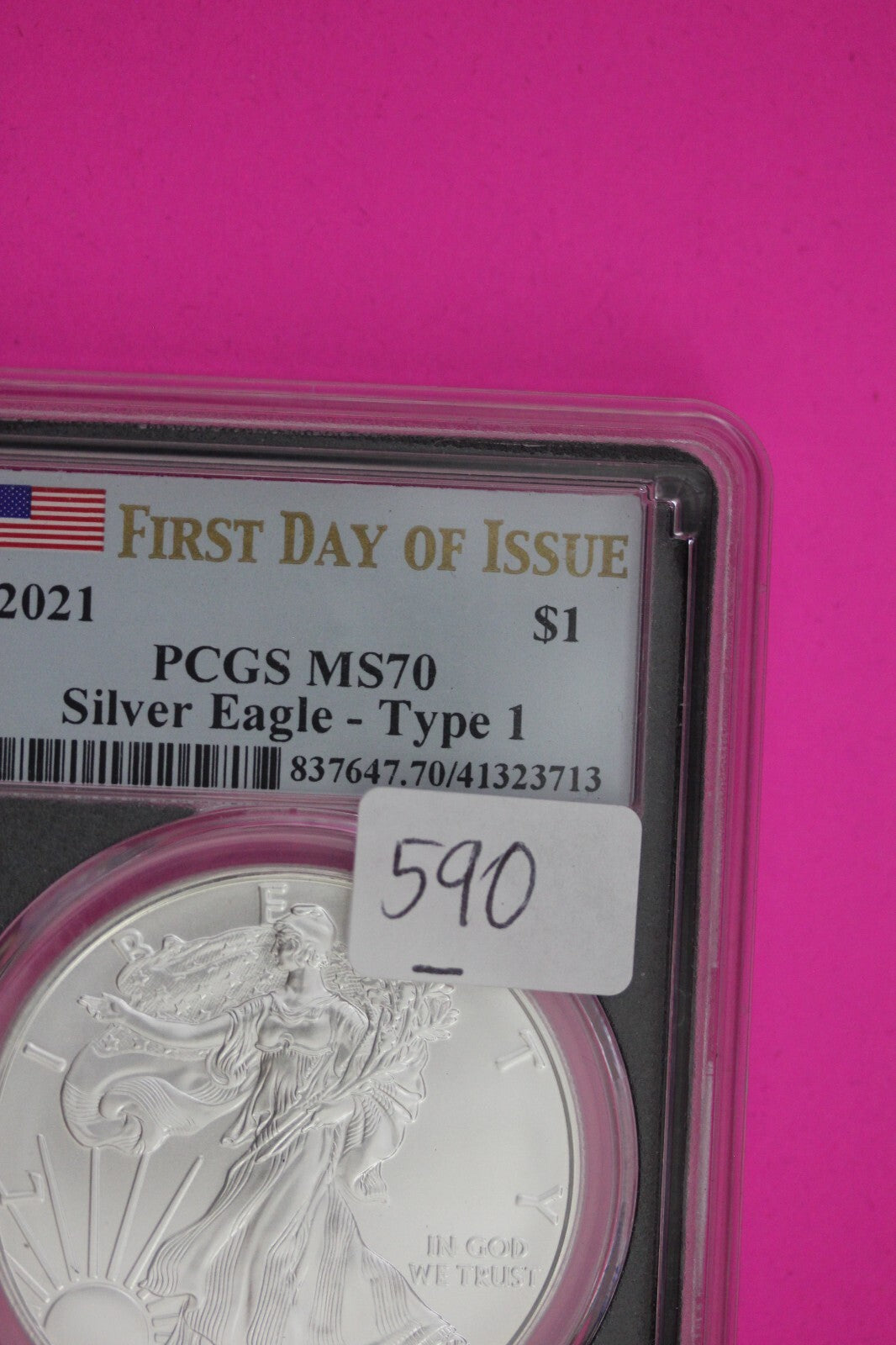 2021 T1 MS 70 Silver Eagle Coin 1 OZ .999 PCGS Certified Graded Authentic 590