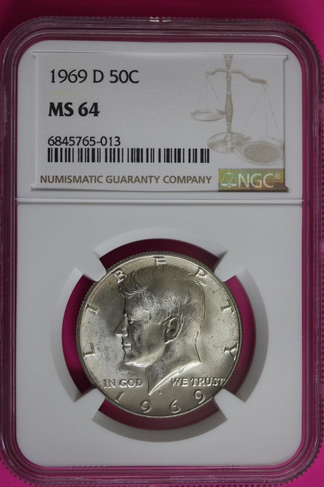 1969 D MS 64 Kennedy Half Dollar NGC Graded Certified Authentic Slab Silver 1382