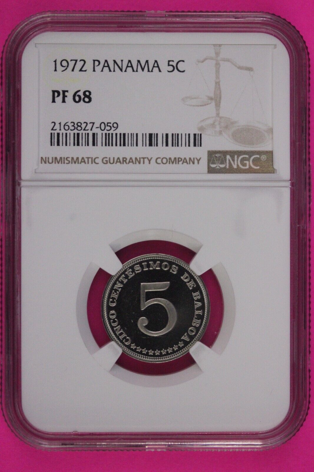 1972 Panama PF 69 Ultra Cameo Proof 5 Centesimos NGC Certified Graded Slab 857