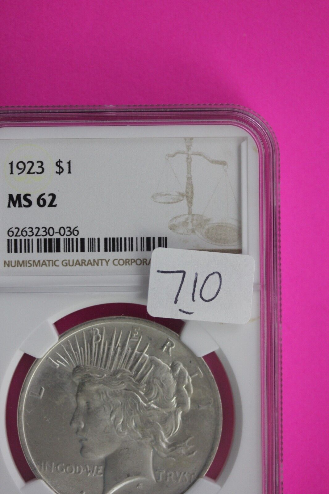 1923 P MS 62 Liberty Peace Silver Dollar NGC Certified Authentic Graded Slab 710