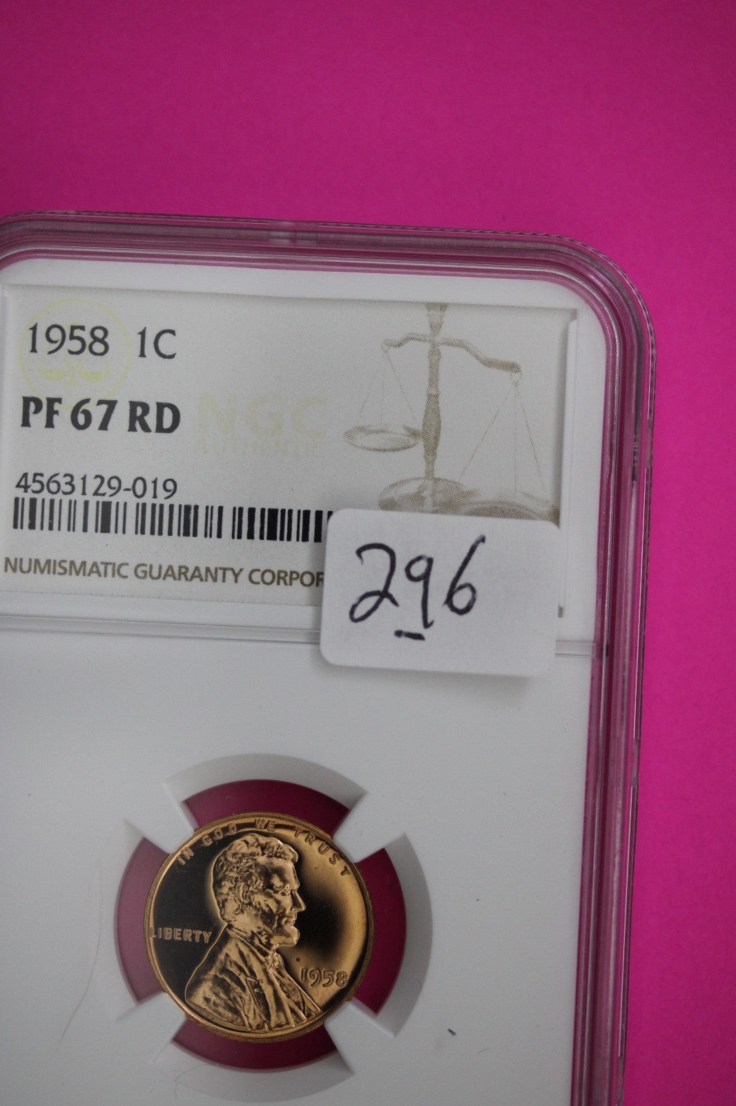 1958 PF 67 Red Lincoln Wheat Cent Proof Coin NGC certified Authentic Slab 296