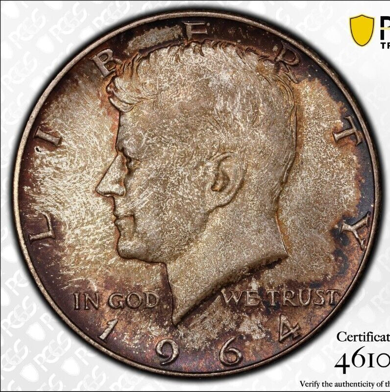 Toned Color 1964 P MS 64 Kennedy Half Dollar PCGS Graded Trueview Slab 1214