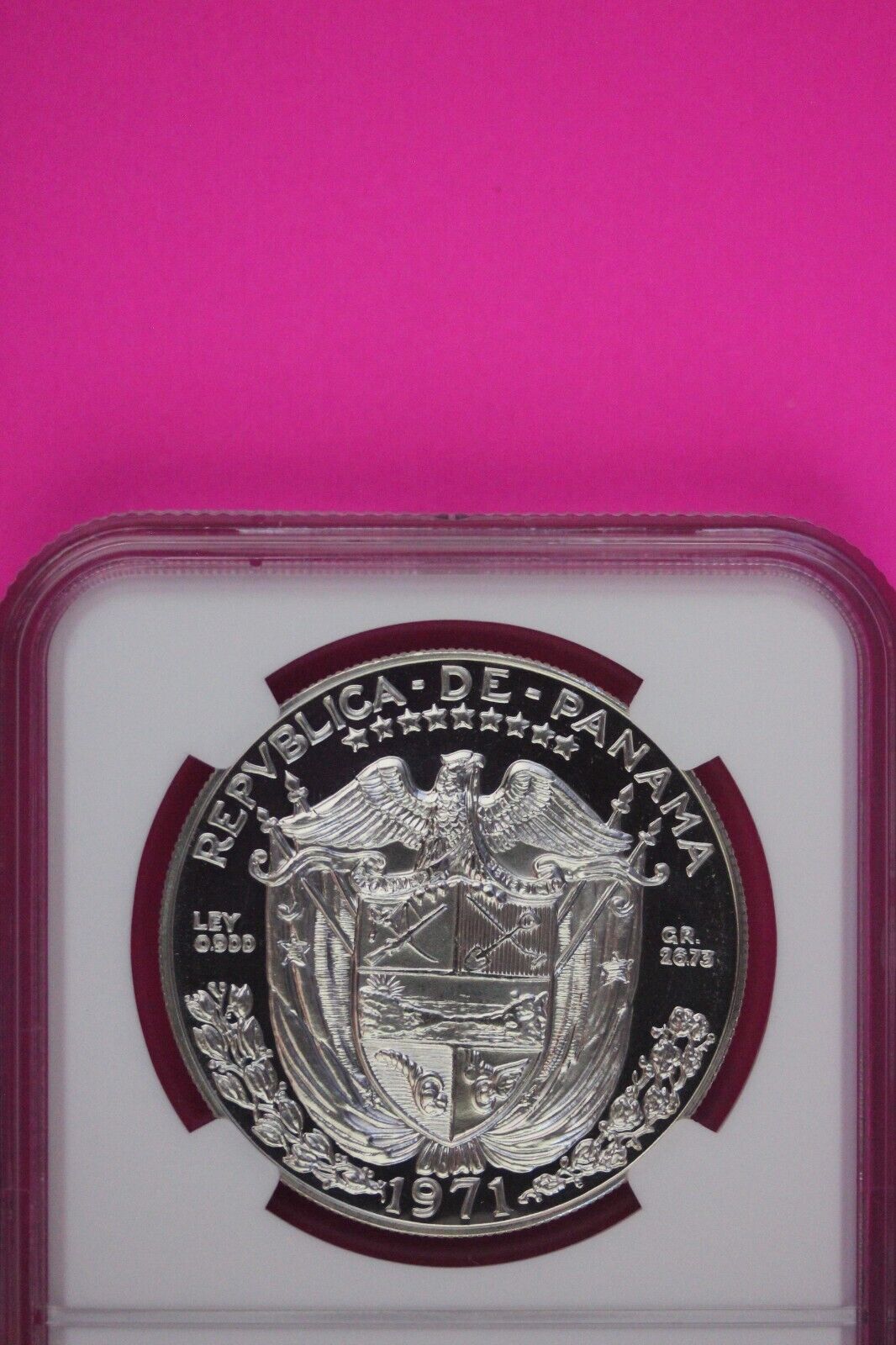 1971 Panama PF 66 Cameo Proof Silver Balboa NGC Certified Graded Slab 1075
