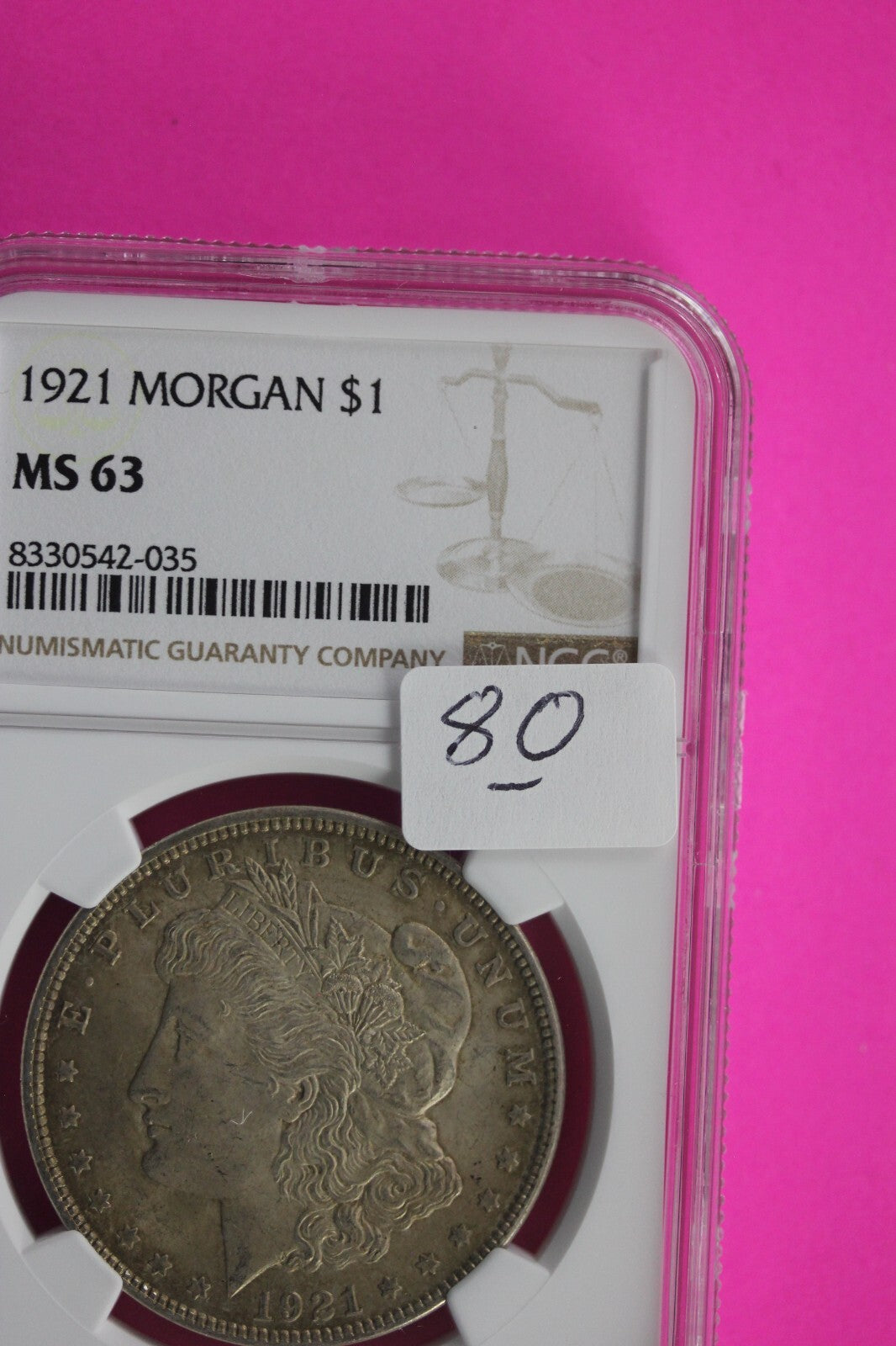 1921 P MS 63 Liberty Morgan Silver Dollar NGC Certified Graded Authentic Slab 80