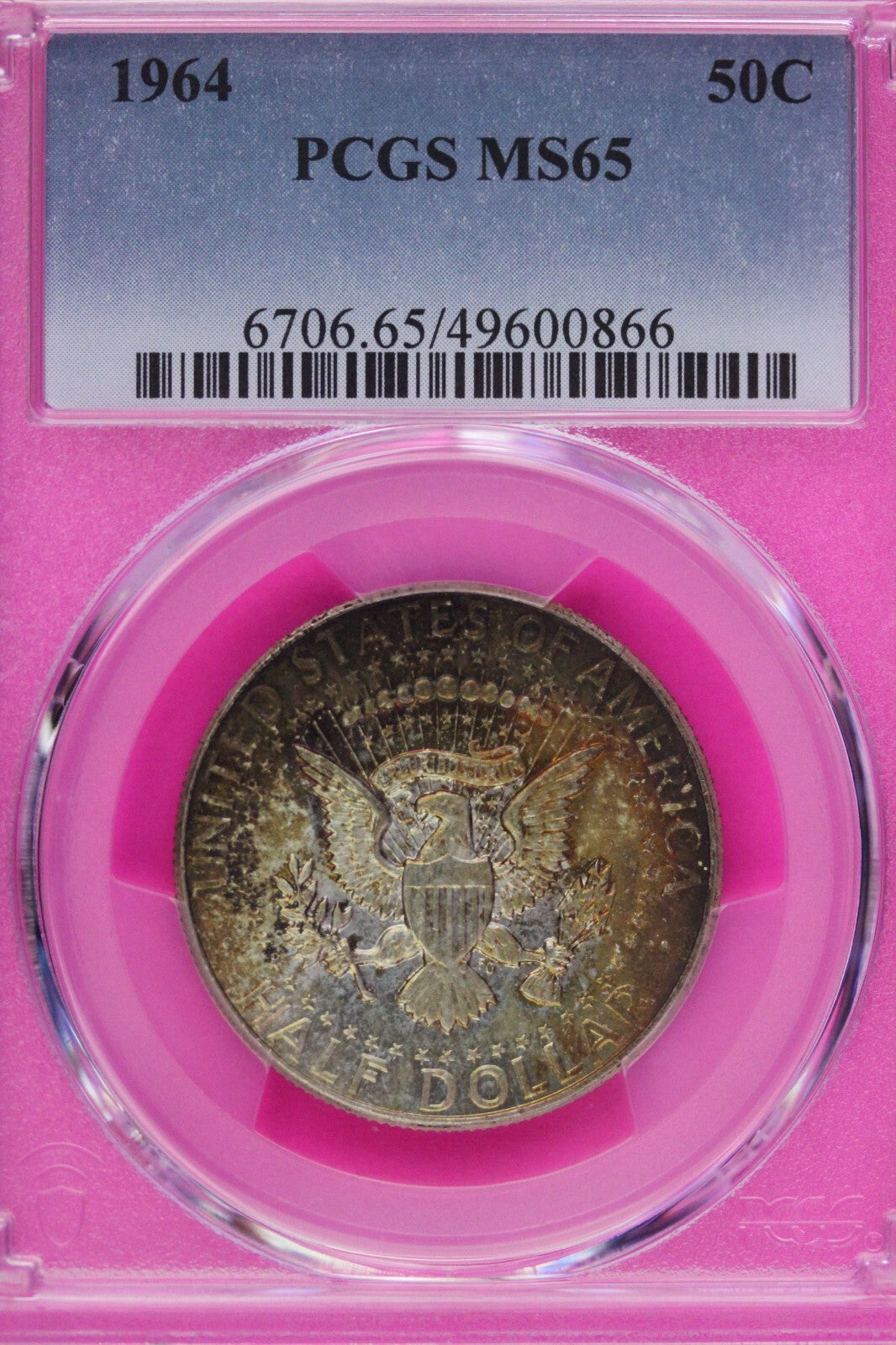 Rainbow Toned 1964 P Silver MS 65 John F Kennedy Silver Half Dollar PCGS 299