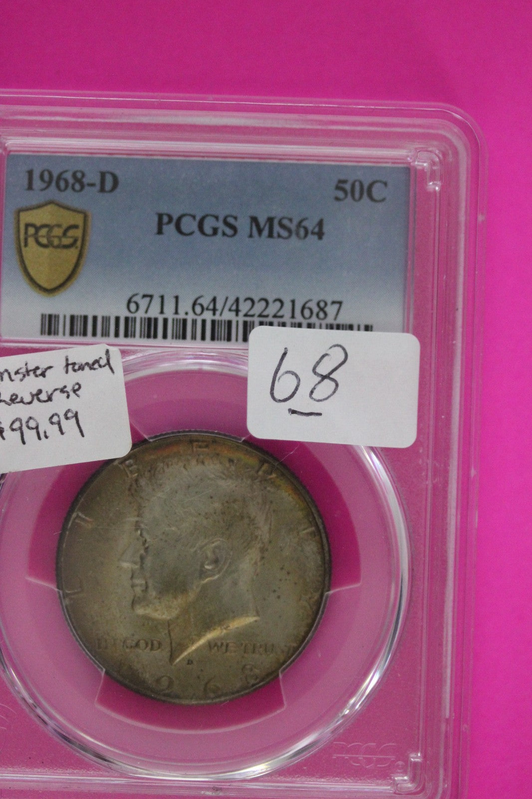 Rainbow Toned 1968 D MS 64 Kennedy Half Dollar PCGS Graded Certified Silver 69