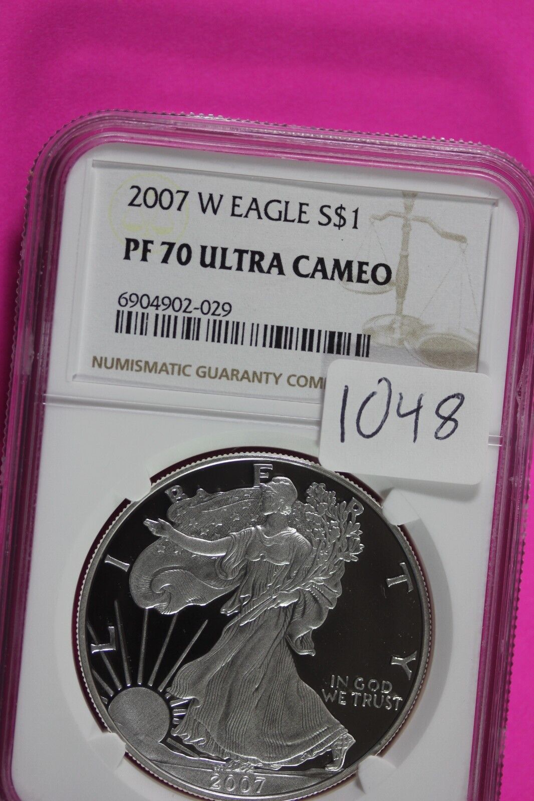 2007 W PF 70 Silver American Eagle Deep Cameo Authentic Proof Coin NGC Slab 1048
