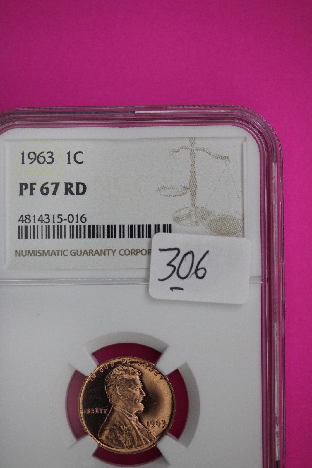 1963 PF 67 Red Lincoln Memorial Cent Proof Coin NGC certified Authentic Slab 306