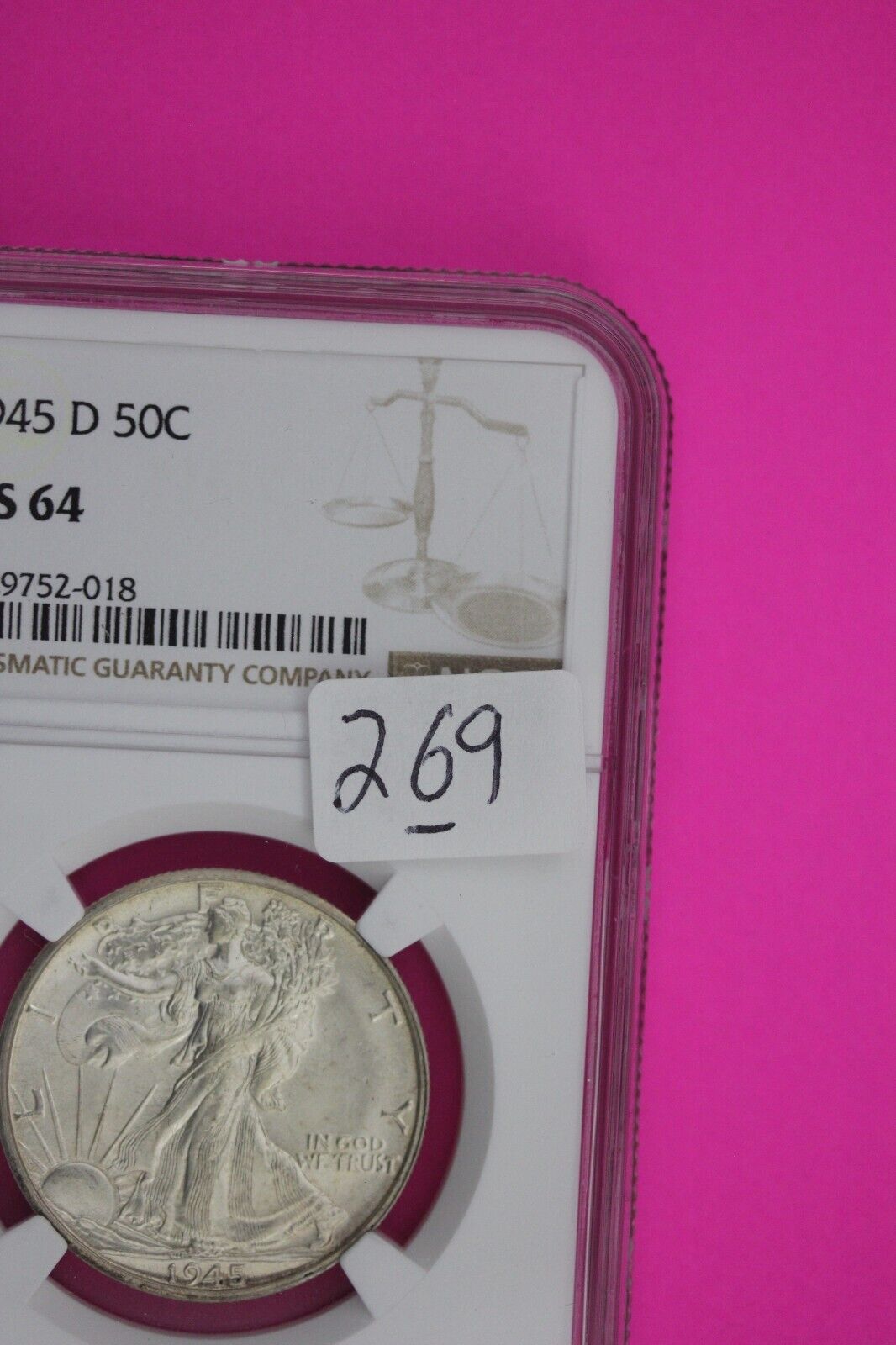 1945 D MS 64 Walking Liberty Half Dollar NGC Graded Certified Authentic 269