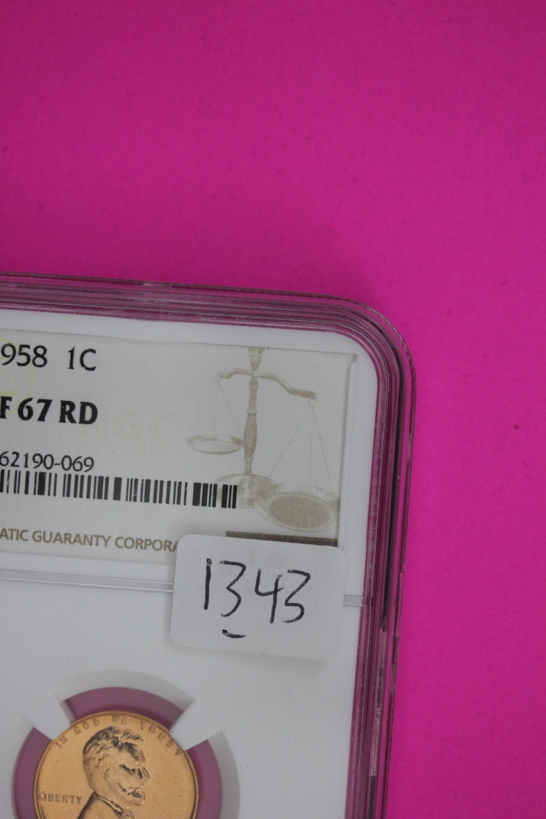 1958 PF 67 Red Lincoln Wheat Cent Penny NGC Graded Certified Authentic Slab 1343