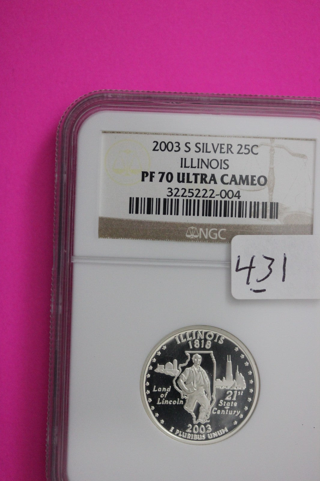 2003 S PF 70 Illinois Silver State Quarter NGC Certified Authentic Slab 431