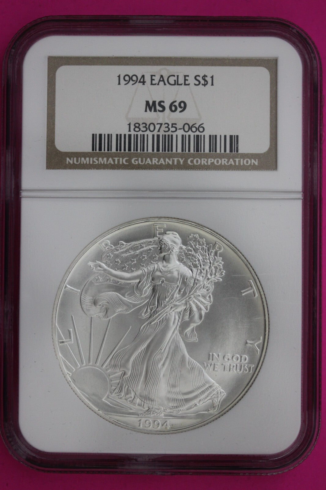 1994 MS 69 Silver Eagle Coin 1 OZ .999 NGC Graded Certified Authentic Slab 484