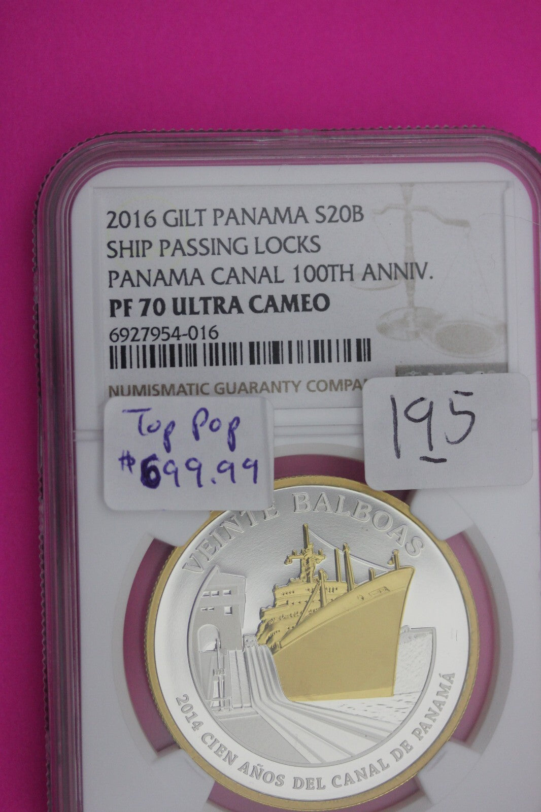Top Pop 2016 PF 70 Gilt Panama 20 Balboa Passing Locks Canal Anniversary NGC 195