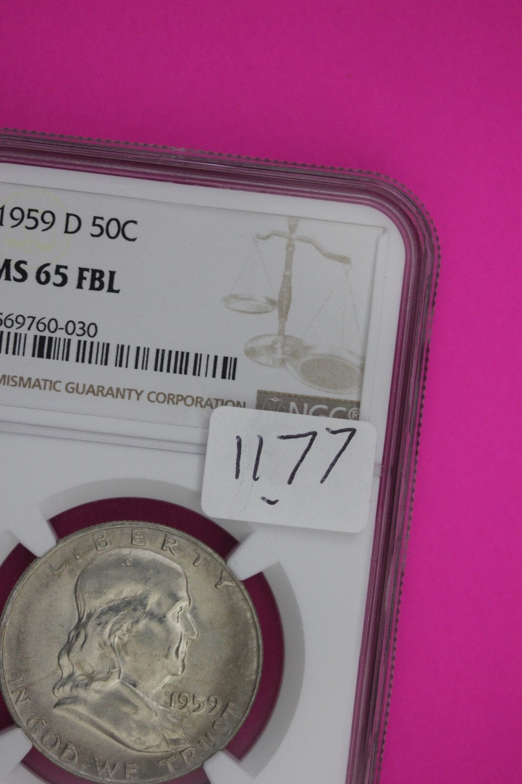 1959 D MS 65 Full Bell Lines Ben Franklin Silver Half Dollar NGC FBL Slab 1177