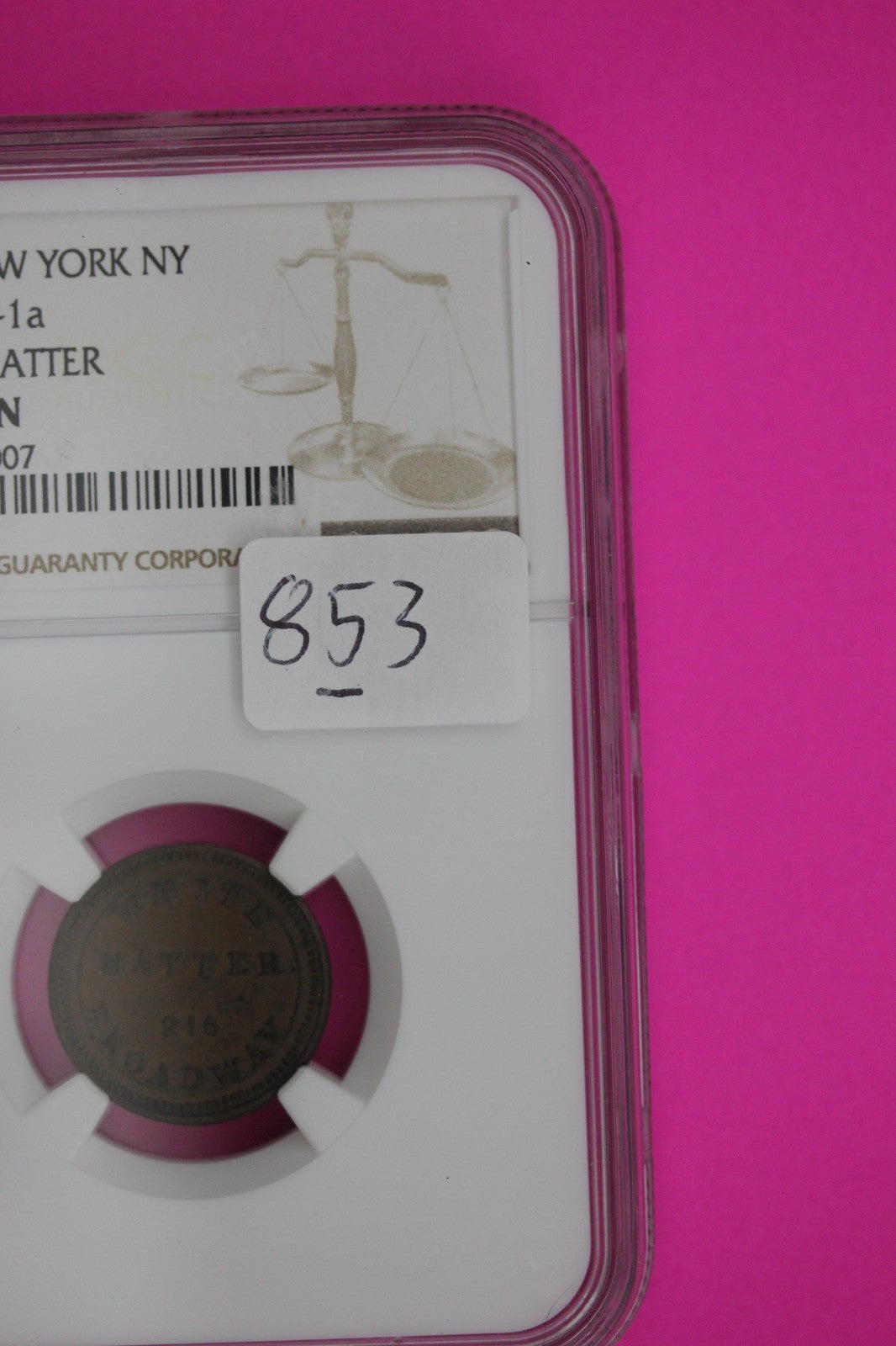 1863 AU 58 BN White Hatter Token New York F630CG1a NGC Certified Authentic 853