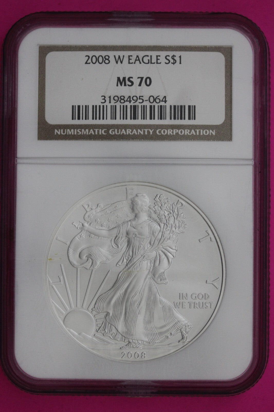 2008 W MS 70 Silver Eagle Coin 1 OZ .999 NGC Graded Certified Authentic Slab 482