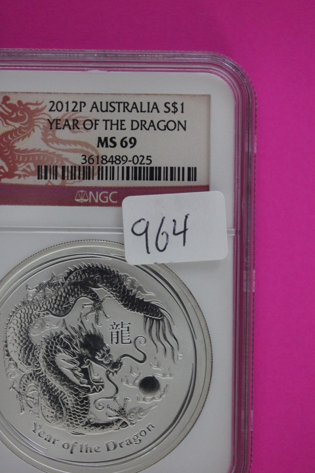 2012 P MS 69 Australia Year Of The Dragon $1 Silver Coin NGC Slab 964
