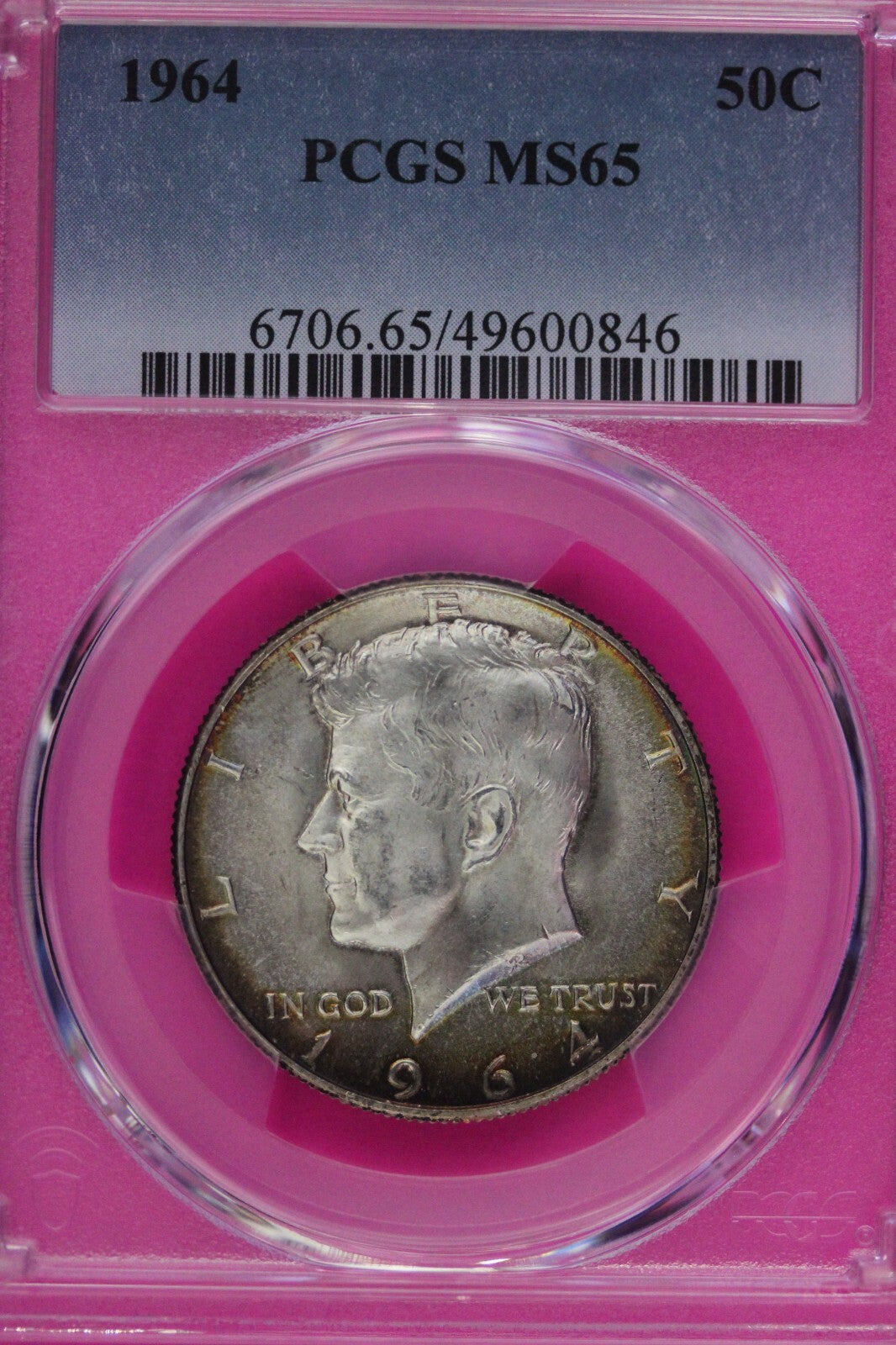 Toned 1964 P Silver MS 65 John F Kennedy Silver Half Dollar PCGS Graded 353