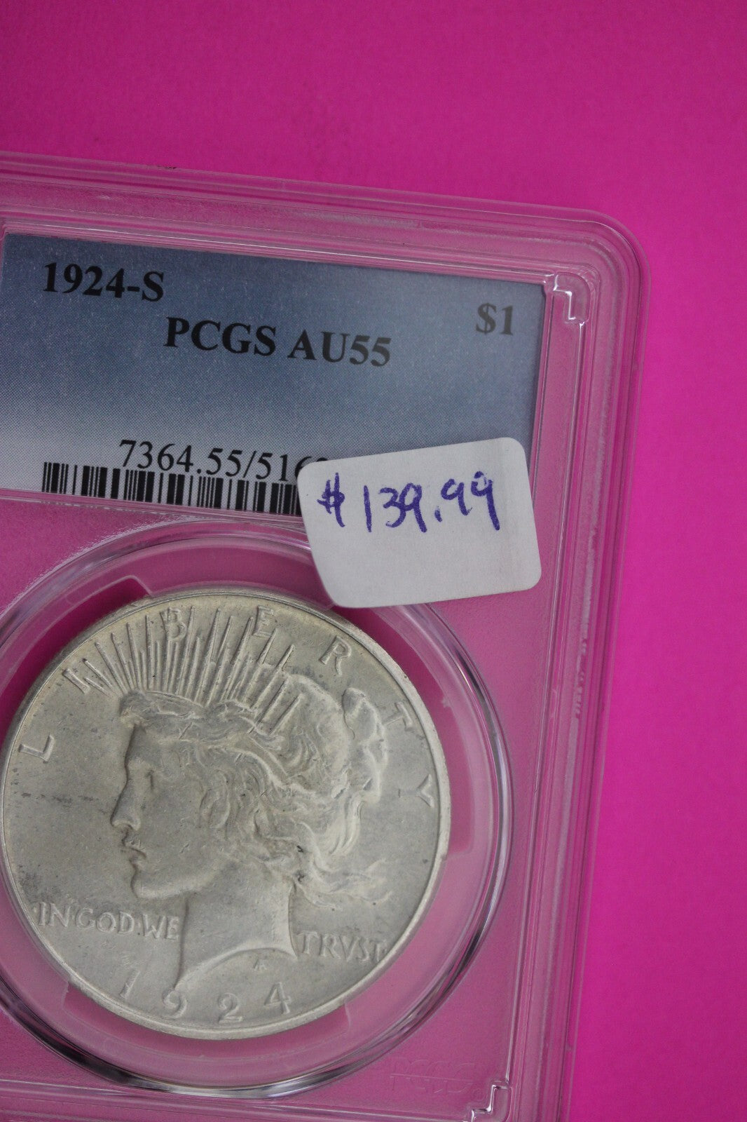 1924 S AU 55 Liberty Peace Silver Dollar PCGS Certified Authentic Graded 338